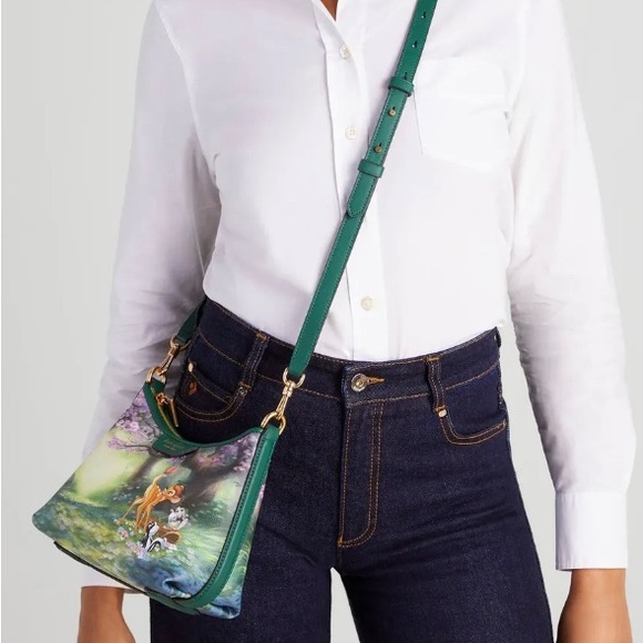 RARE🔥Authentic KATE SPADE Italian leather/coated canvas BAMBI DISNEY zip CROSBY - Picture 4 of 16